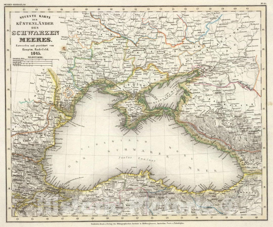 Historic Map : Schwarze Meer, Kustenlander., 1845, Vintage Wall Art