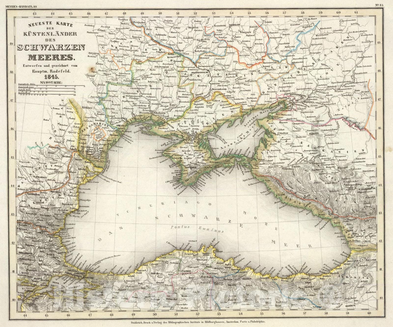 Historic Map : Schwarze Meer, Kustenlander., 1845, Vintage Wall Art