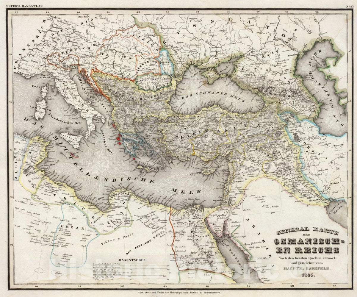 Historic Map : Osmanisches Reichs., 1845, Vintage Wall Art