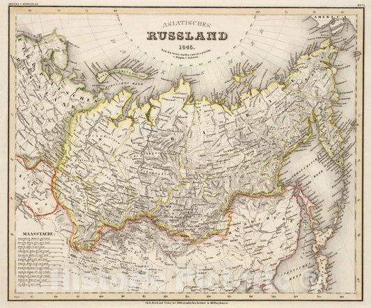 Historic Map : Asiat. Russland., 1845, Vintage Wall Art