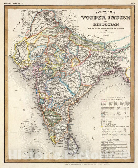 Historic Map : Vorder Indien, Hindostan., 1844, Vintage Wall Art