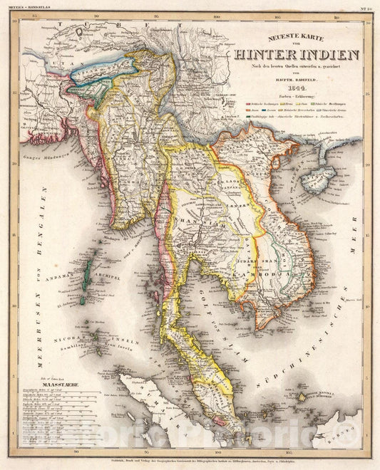 Historic Map : Hinter Indien., 1844, Vintage Wall Art