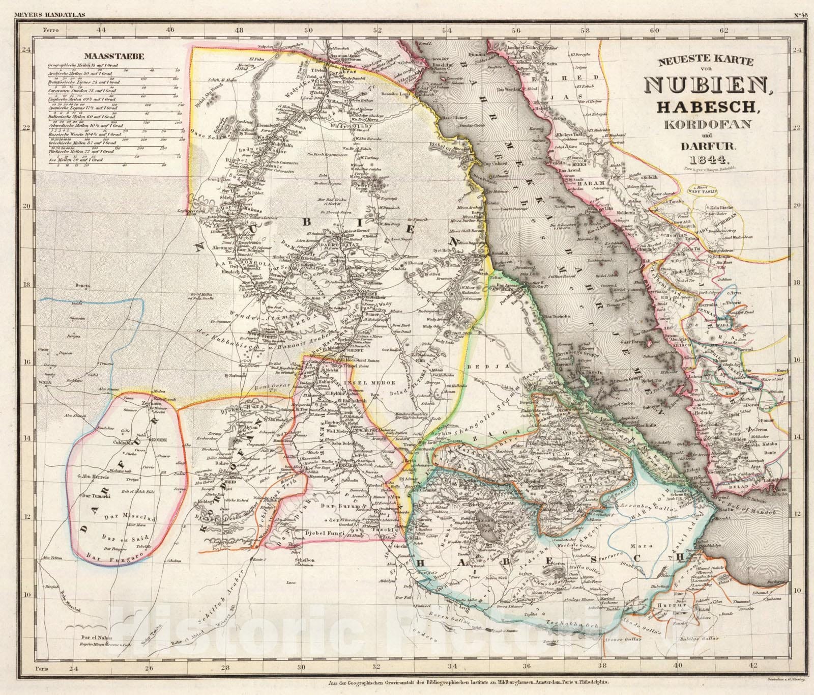 Historic Map : Nubien, Habesch, Kordofan, Darfur., 1844, Vintage Wall Art