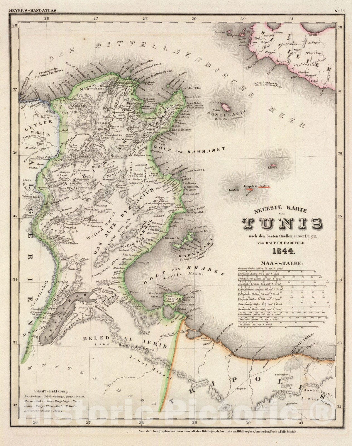 Historic Map : Tunis., 1844, Vintage Wall Art