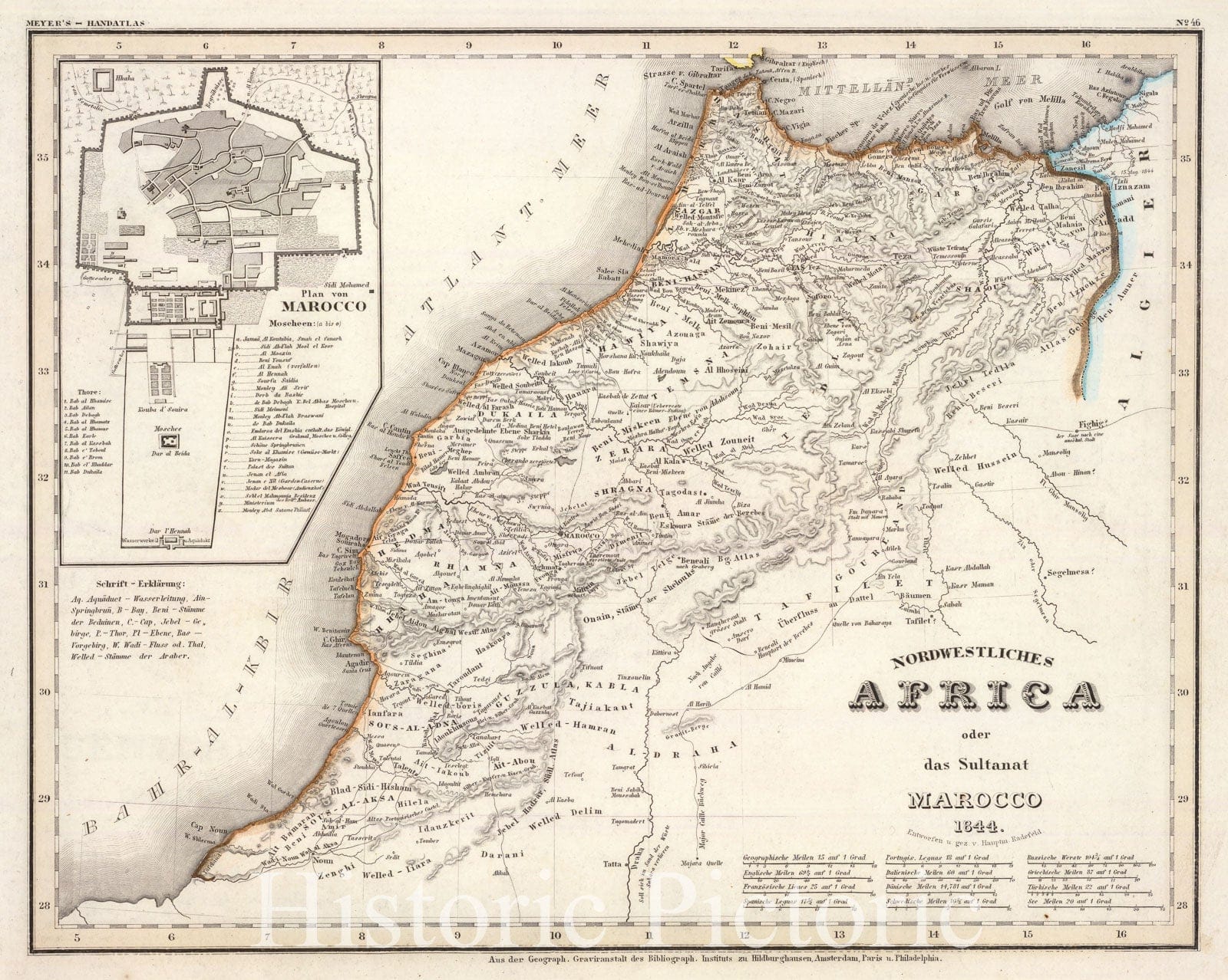 Morocco with Plan of Marrakech - Boundary Map, 1844 - Historical Map Reproduction