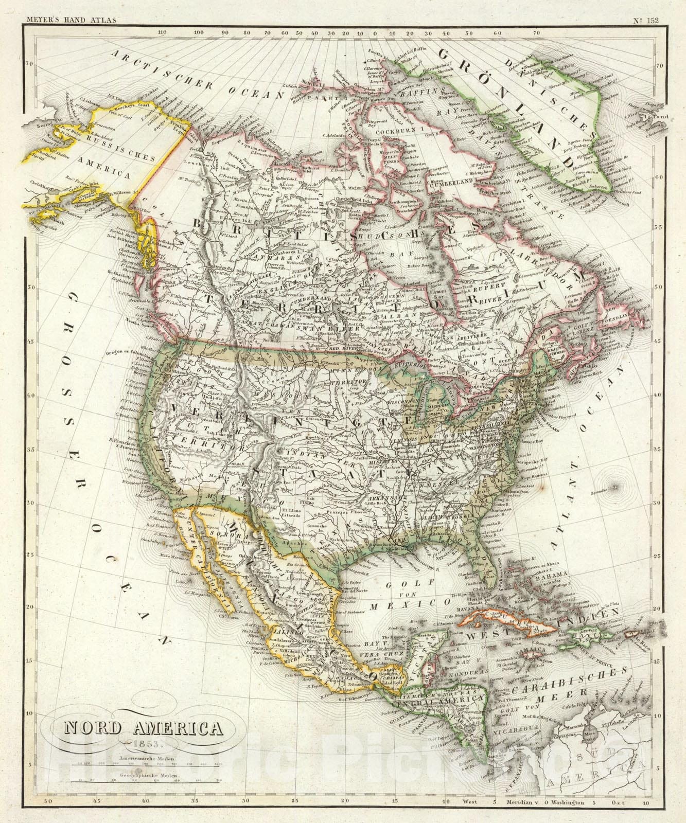 Historic Map : Nord America., 1853, Vintage Wall Art