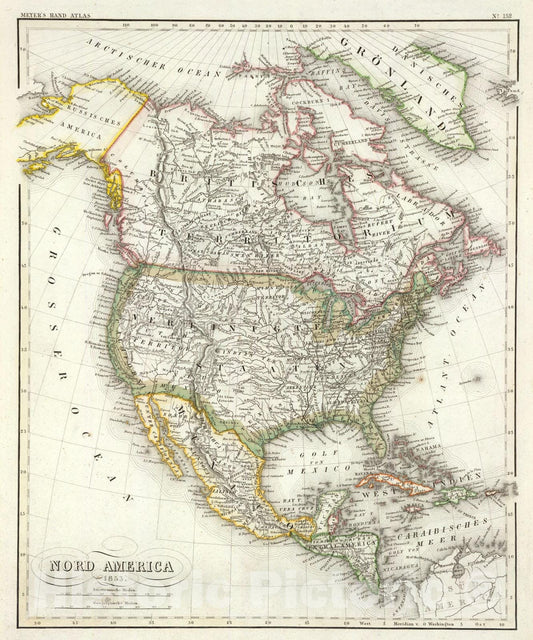 Historic Map : Nord America., 1853, Vintage Wall Art