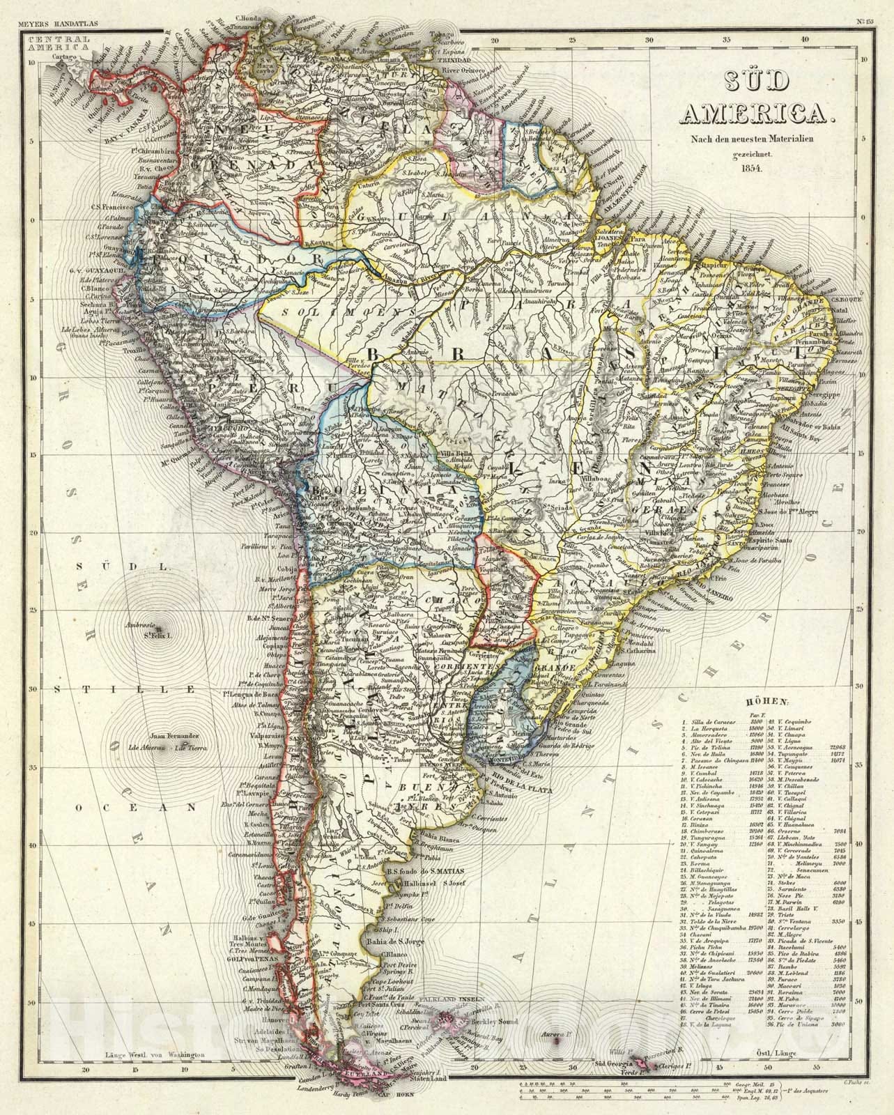 Historic Map : Sud America., 1854, Vintage Wall Art
