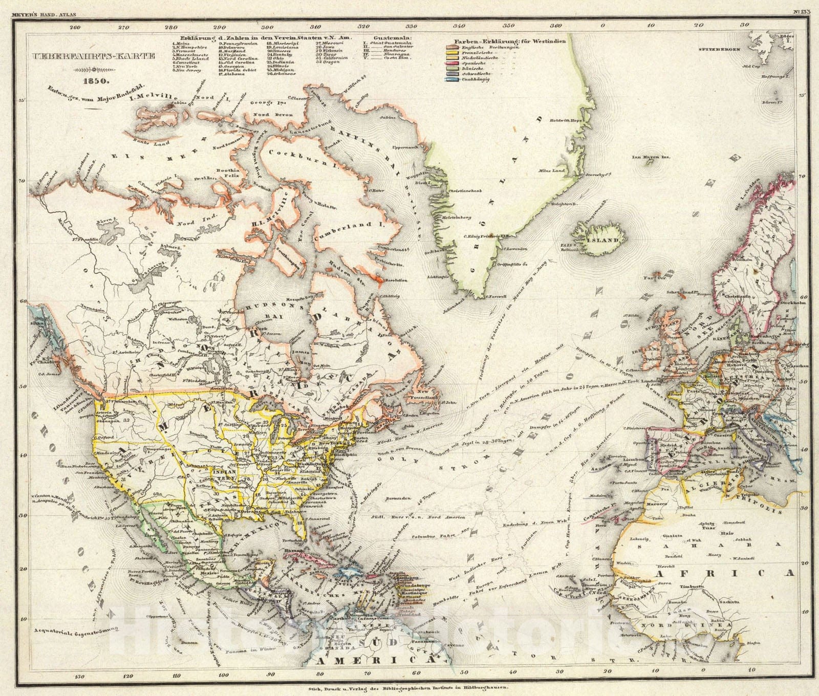 Historic Map : Ueberfahrts-Karte., 1850, Vintage Wall Art