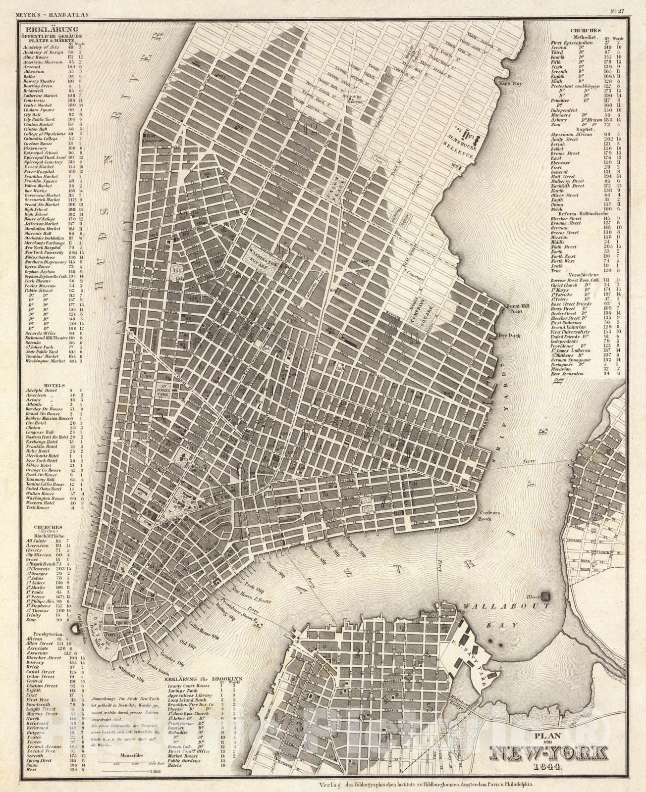 Historic Map : New-York, Plan von., 1844, Vintage Wall Art