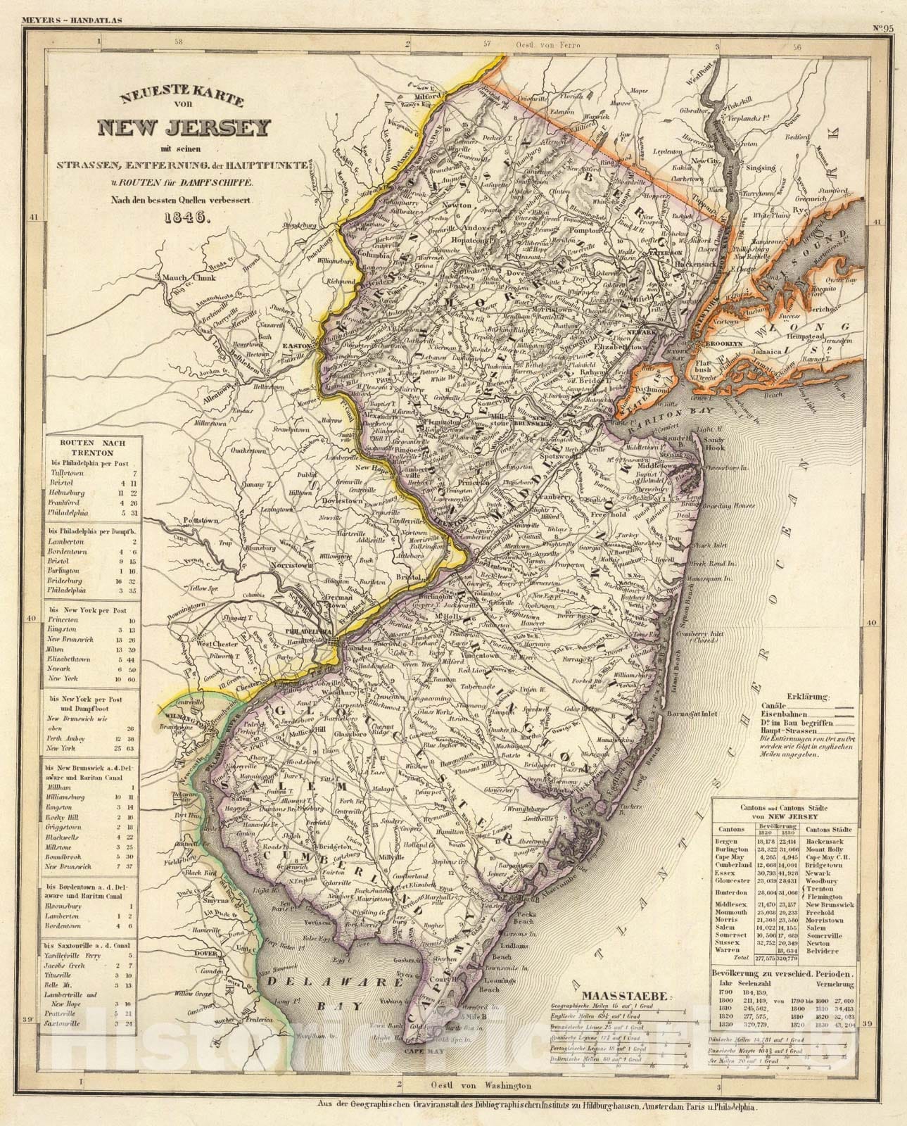 Historic Map : New Jersey., 1846, Vintage Wall Art