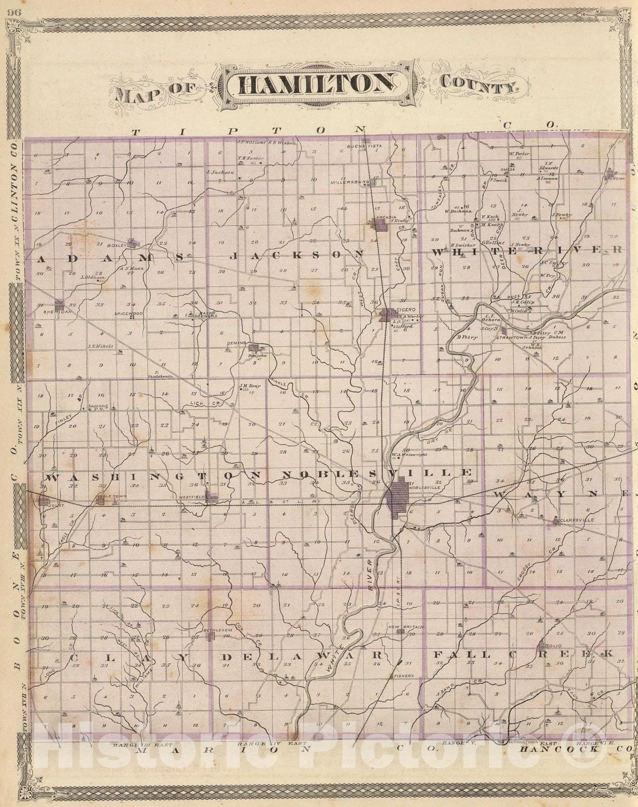 Historic Map : Map of Hamilton County., 1876, Vintage Wall Art
