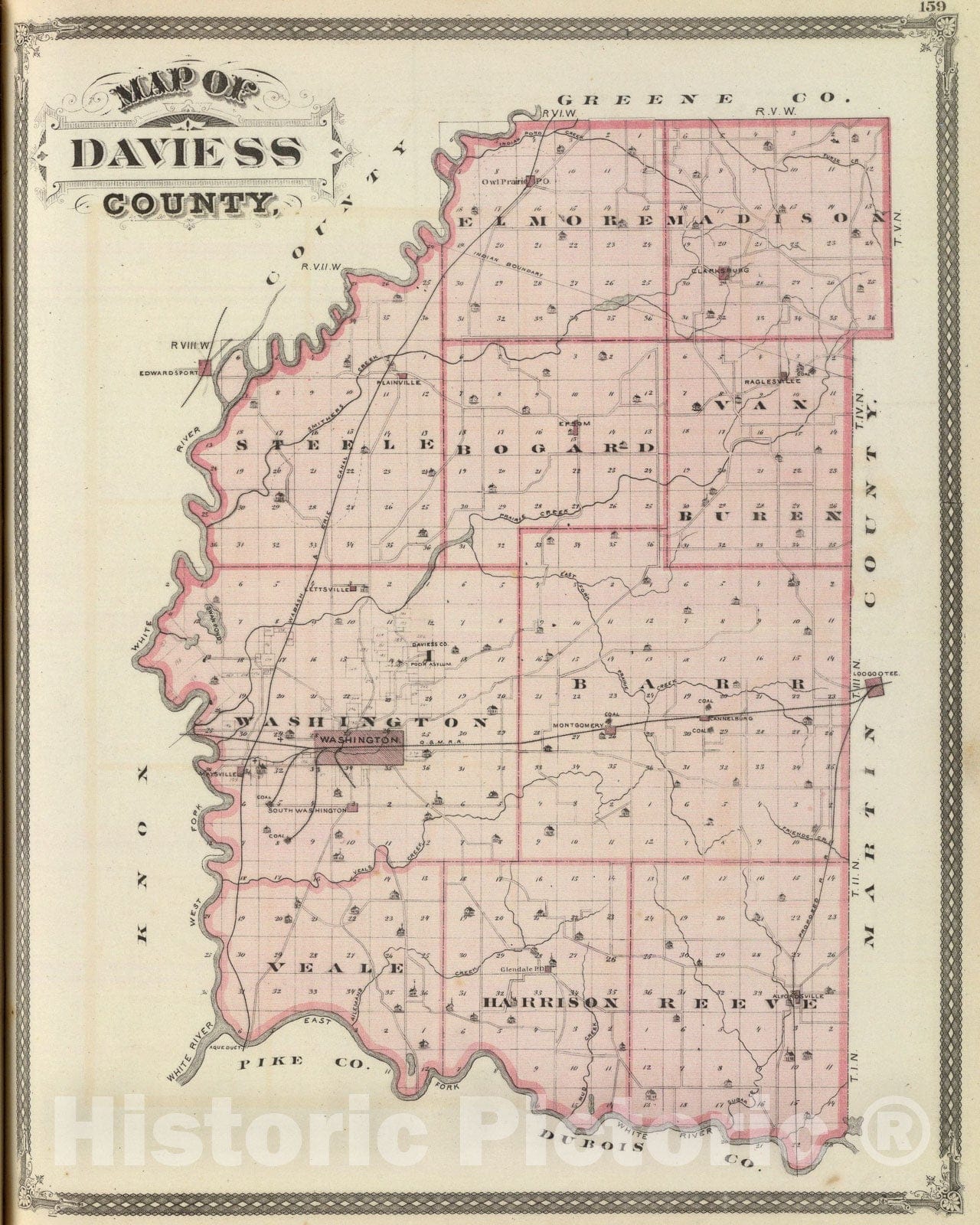 Historic Map : Map of Daviess County., 1876, Vintage Wall Art