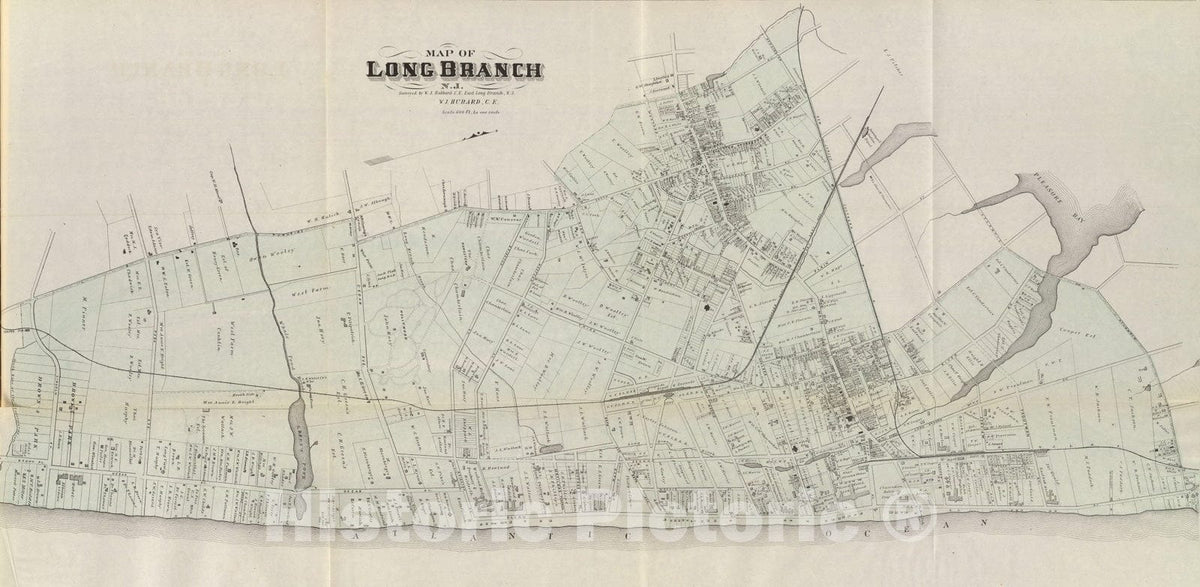Historic Map : Map of Long Branch, N.J., 1878, Vintage Wall Art