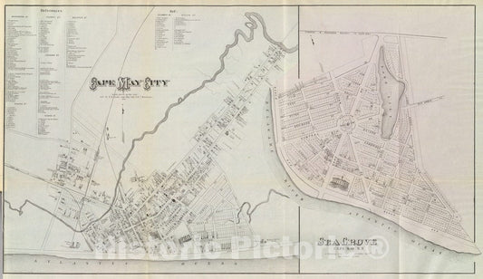 Historic Map : Cape May City and Sea Grove., 1878, Vintage Wall Art