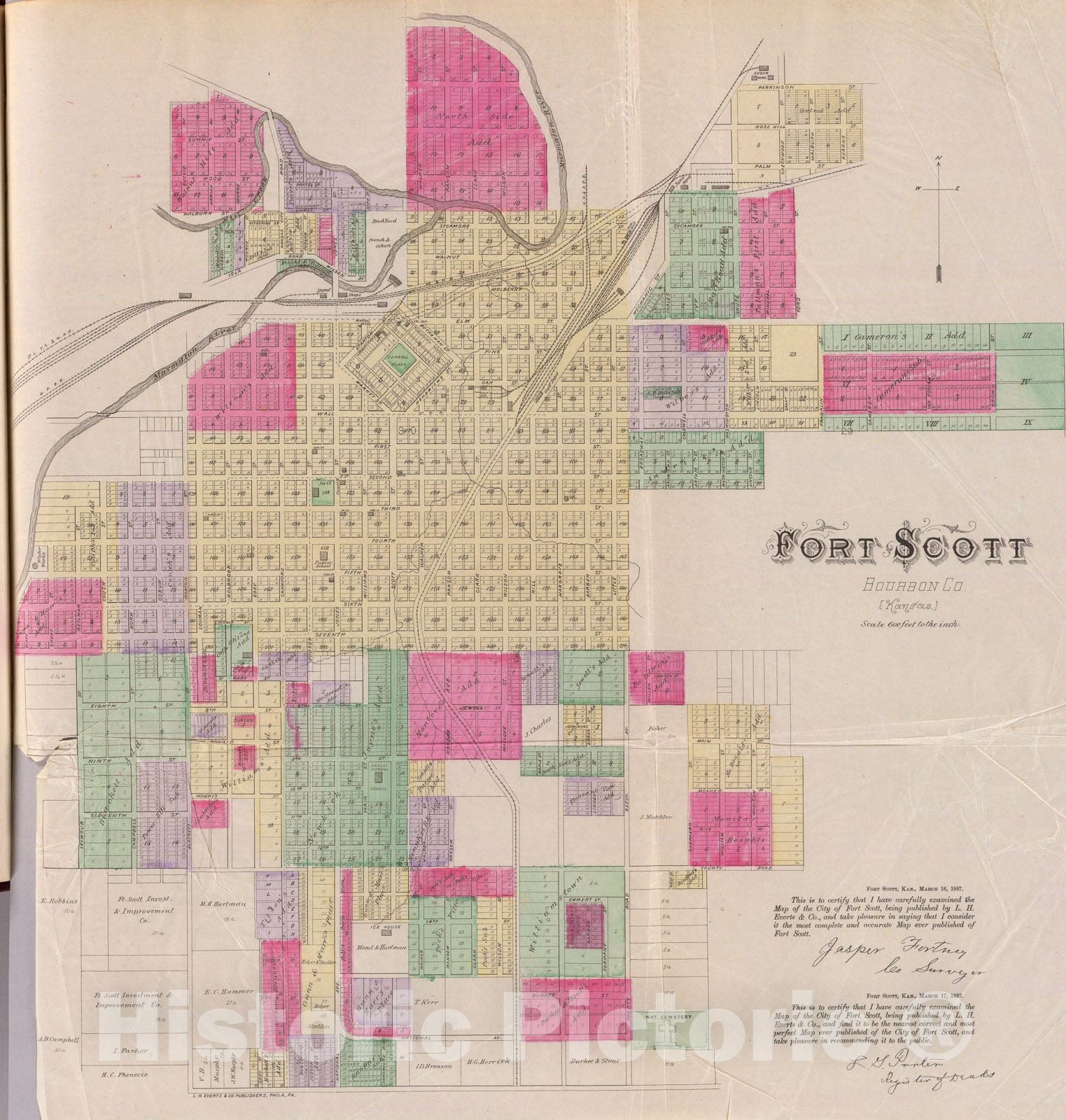 Historic Map : Fort Scott, Bourbon Co, Kansas., 1887, Vintage Wall Art