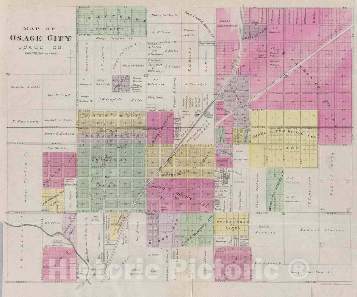 Historic Map : Map of Osage City, Osage Co., 1887, Vintage Wall Art