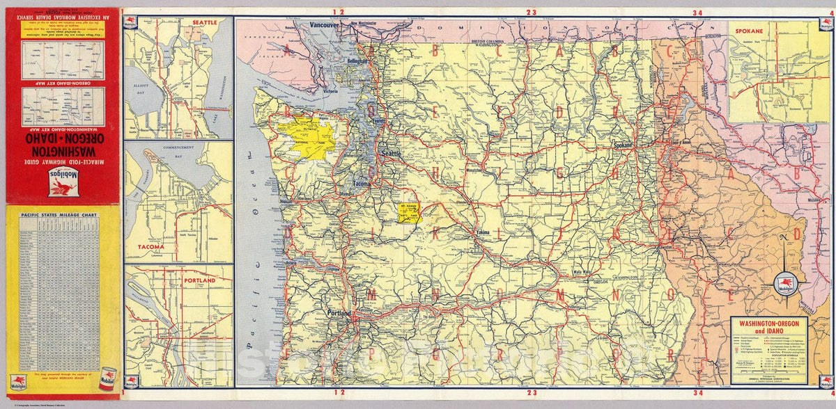 Historic Map : Washington, Oregon, Idaho., 1940, Vintage Wall Art