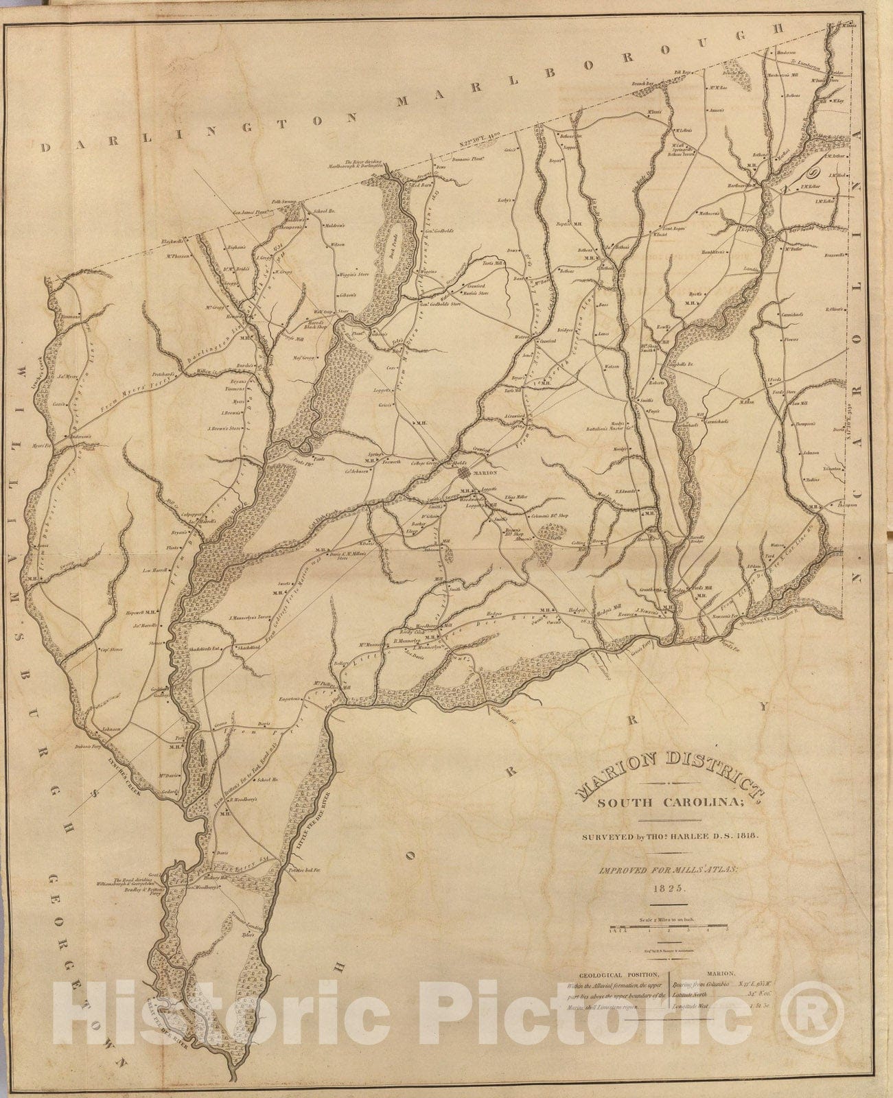 Historic Map : Marion District, South Carolina., 1825, Vintage Wall Art