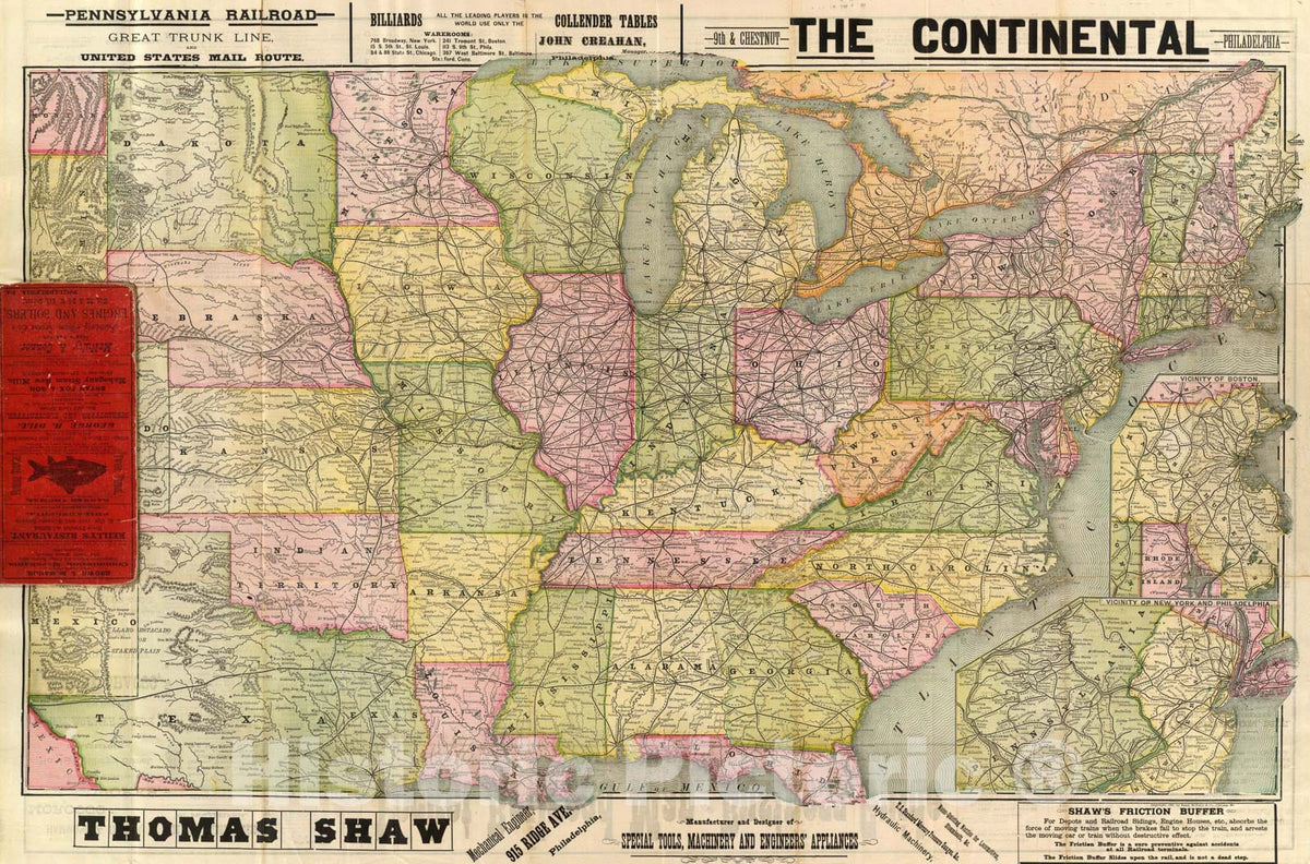 Historic Map : Pennsylvania RR Great Trunk Line., 1884, Vintage Wall Art