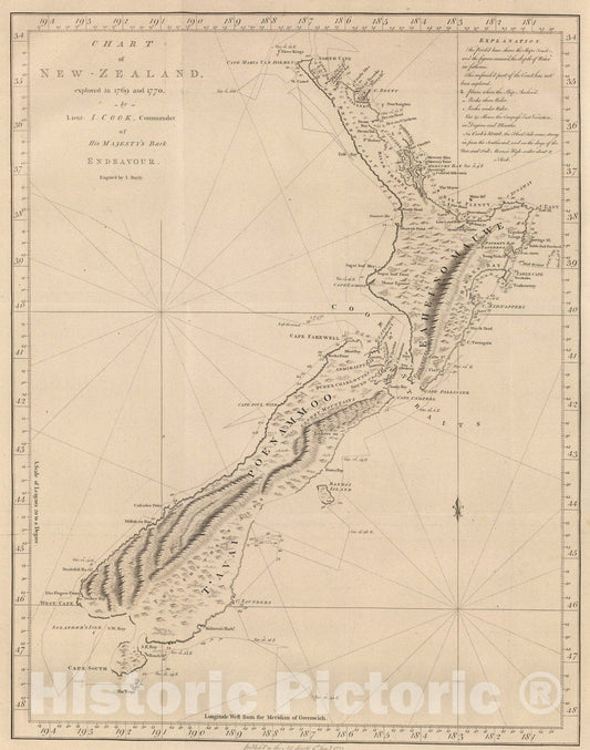 Historic Map : New-Zealand chart., 1773, Vintage Wall Art