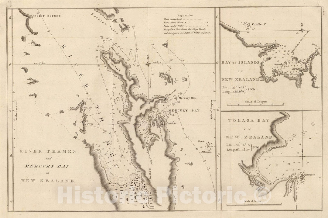 Historic Map : River Thames, Mercury Bay, N.Z., 1773, Vintage Wall Art