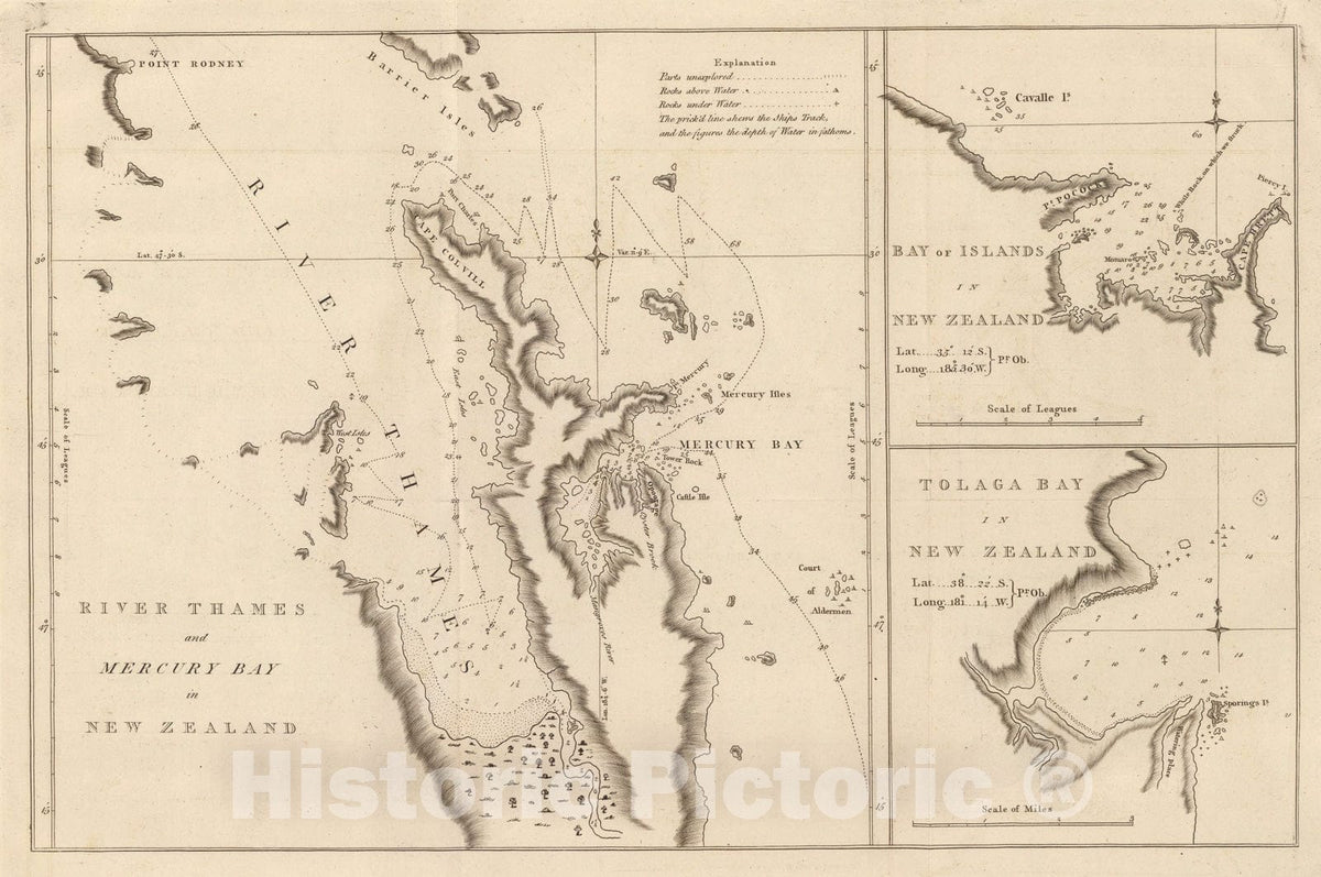 Historic Map : River Thames, Mercury Bay, N.Z., 1773, Vintage Wall Art