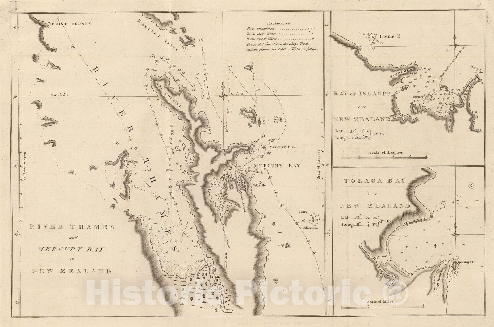 Historic Map : River Thames, Mercury Bay, N.Z., 1773, Vintage Wall Art
