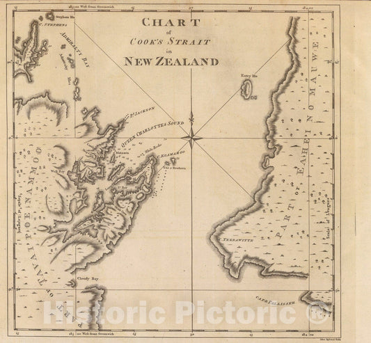 Historic Map : Cook's Strait, N.Z., 1773, Vintage Wall Art