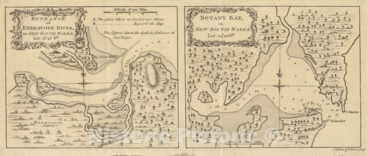 Historic Map : Endeavour R., Botany Bay., 1773, Vintage Wall Art