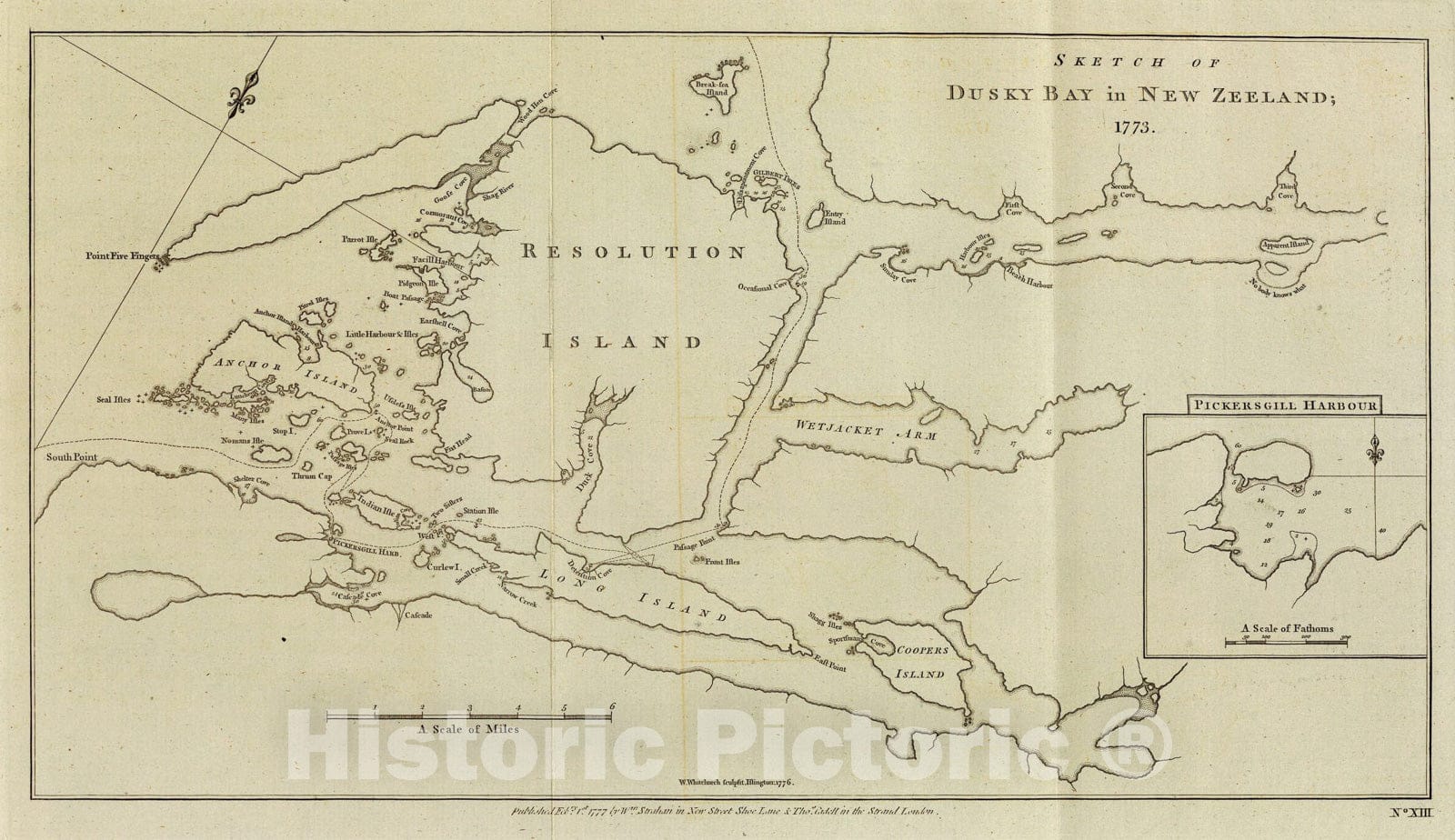 Historic Map : Dusky Bay, N.Z., 1777, Vintage Wall Art