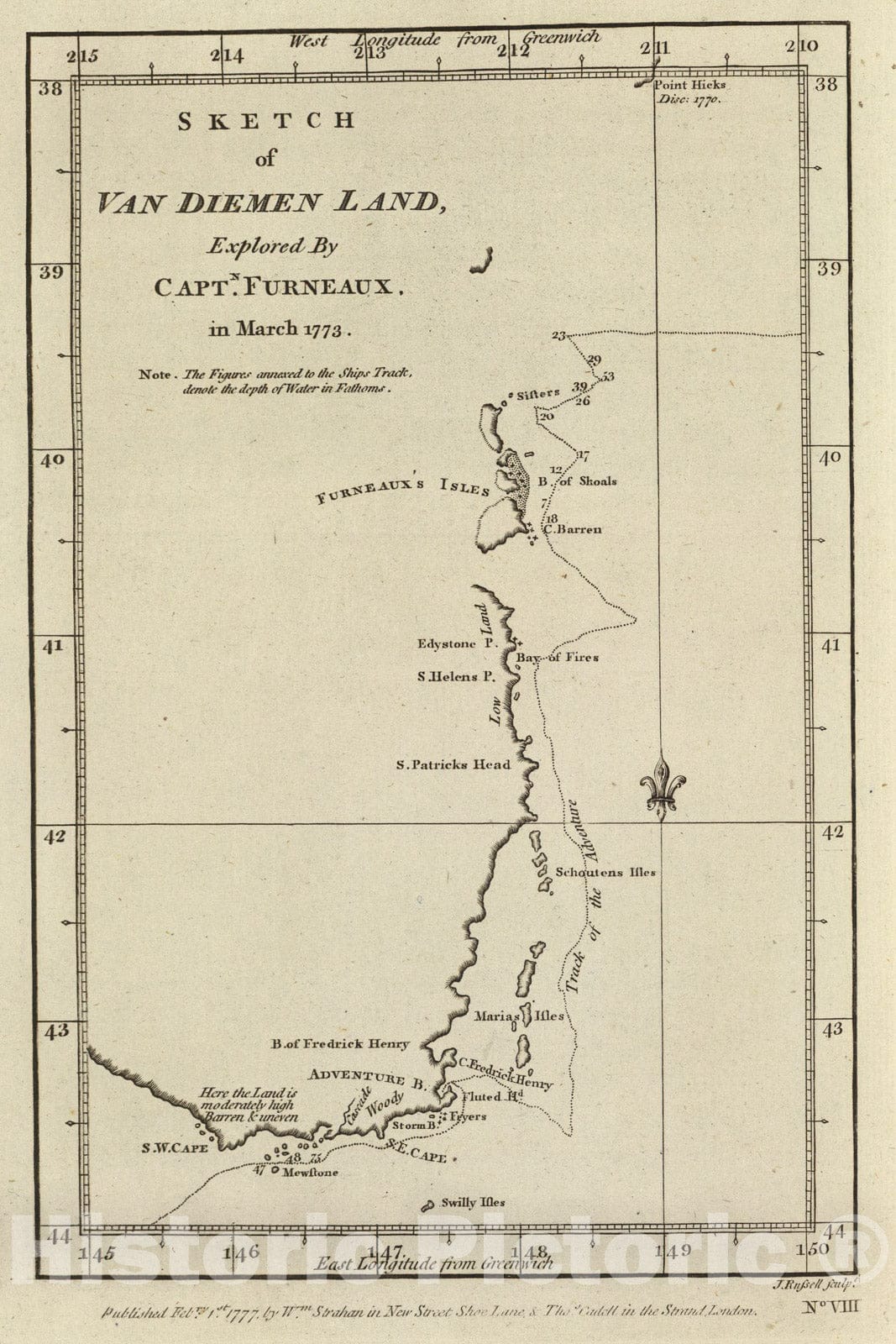 Historic Map : Van Diemen Land., 1777, Vintage Wall Art