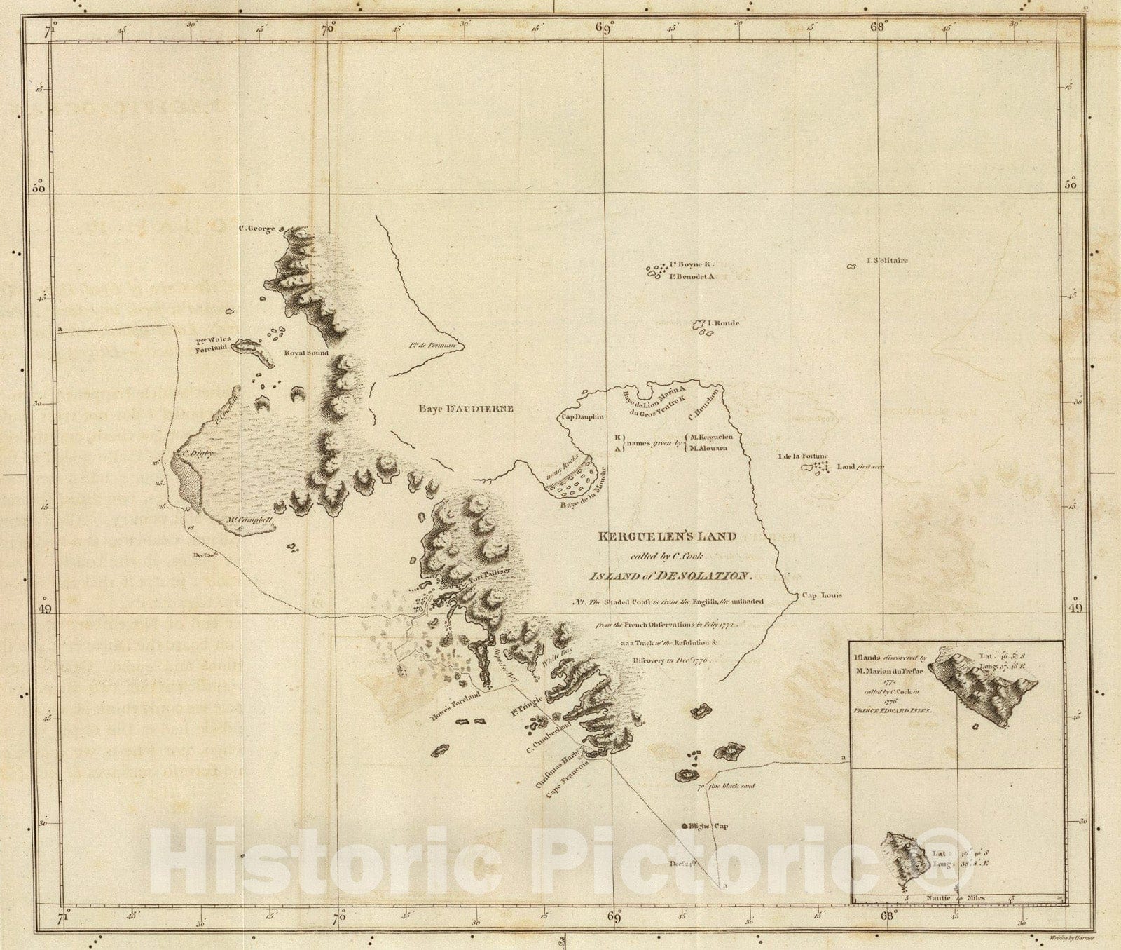 Historic Map : Kerguelen's Land., 1785, Vintage Wall Art
