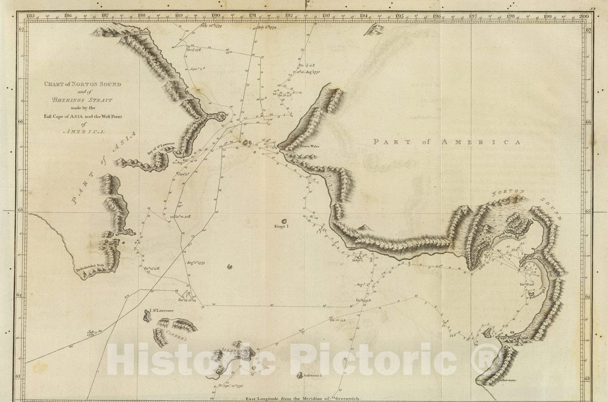 Historic Map : Norton Sound, Bherings Strait., 1785, Vintage Wall Art