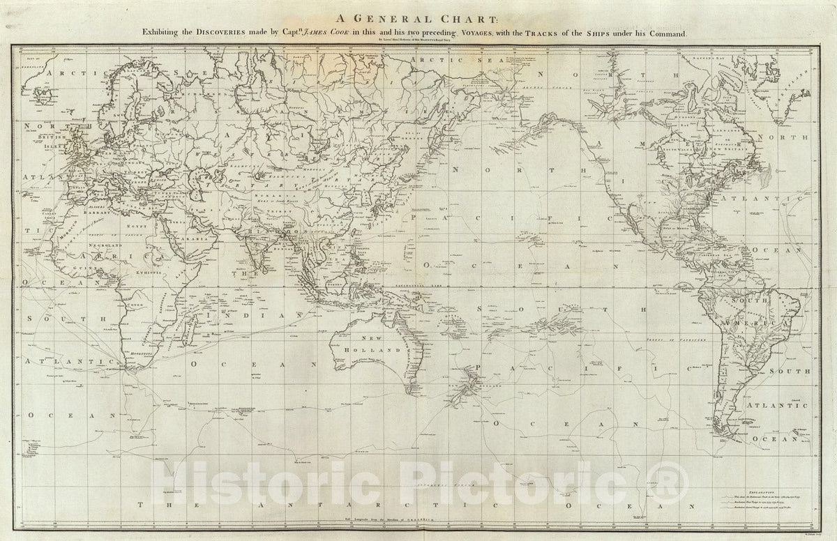 Historic Map : General chart Cook voyages., 1785, Vintage Wall Art
