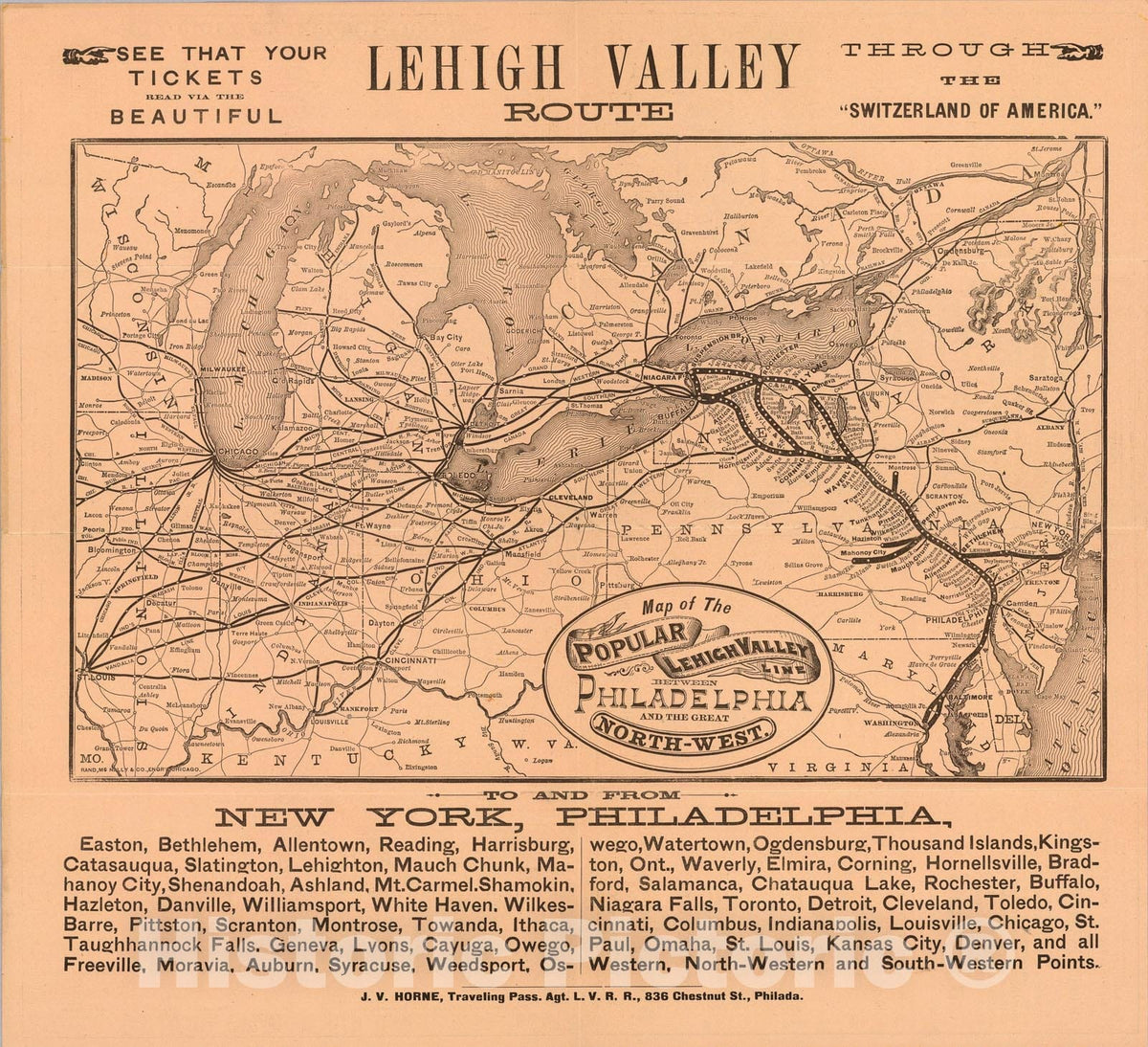 Historic Map : Lehigh Valley line., 1885, Vintage Wall Art