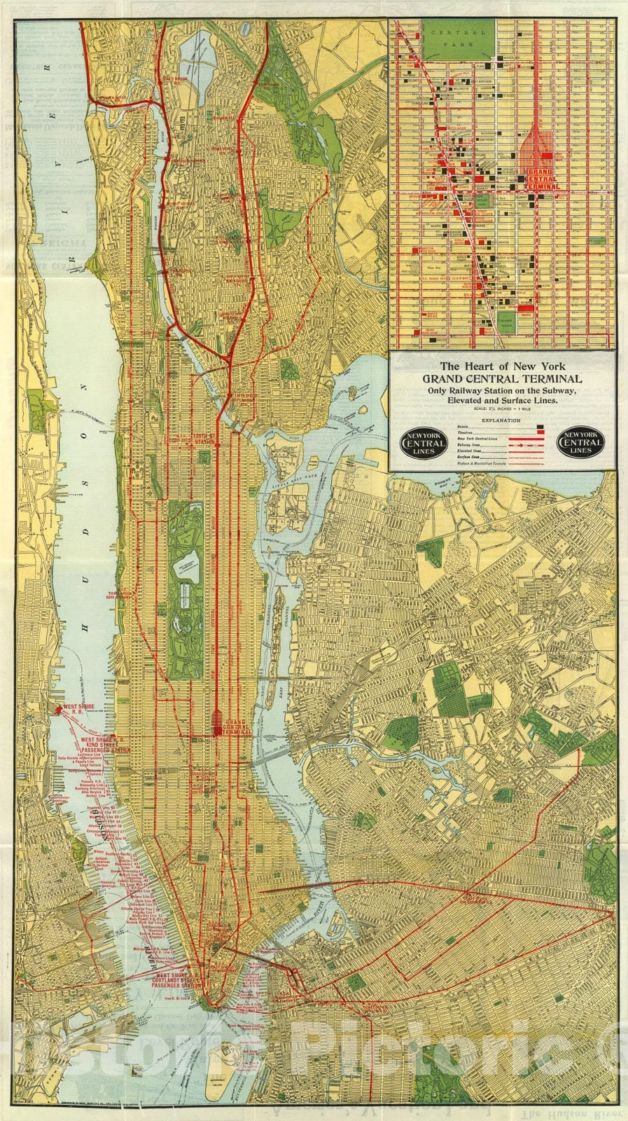 Historic Map : Heart of New York., 1918, Vintage Wall Art