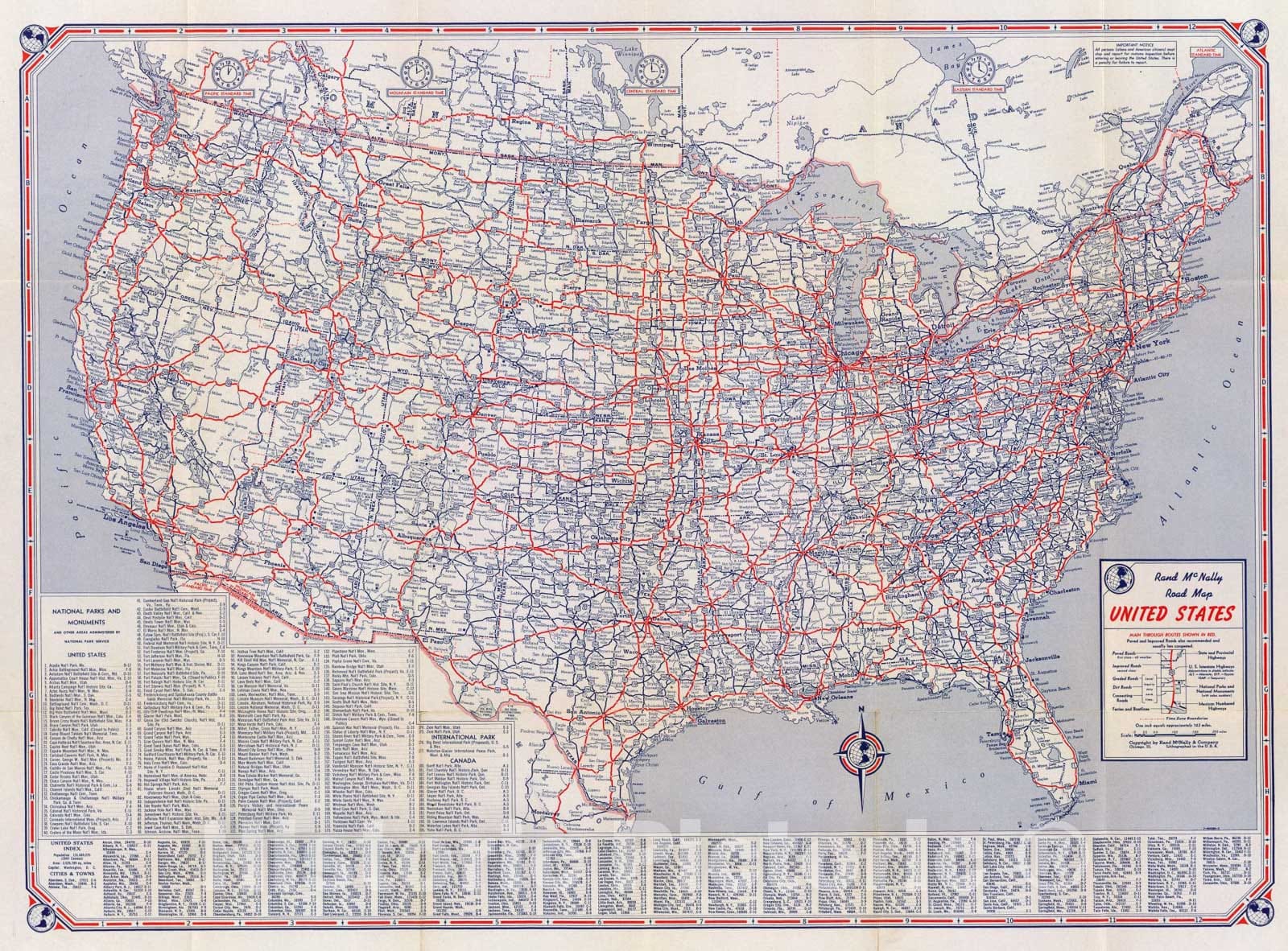 Historic Map : Road map United States., 1947, Vintage Wall Art