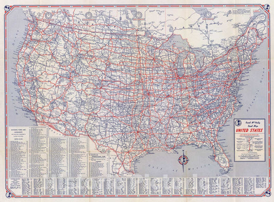 Historic Map : Road map United States., 1947, Vintage Wall Art