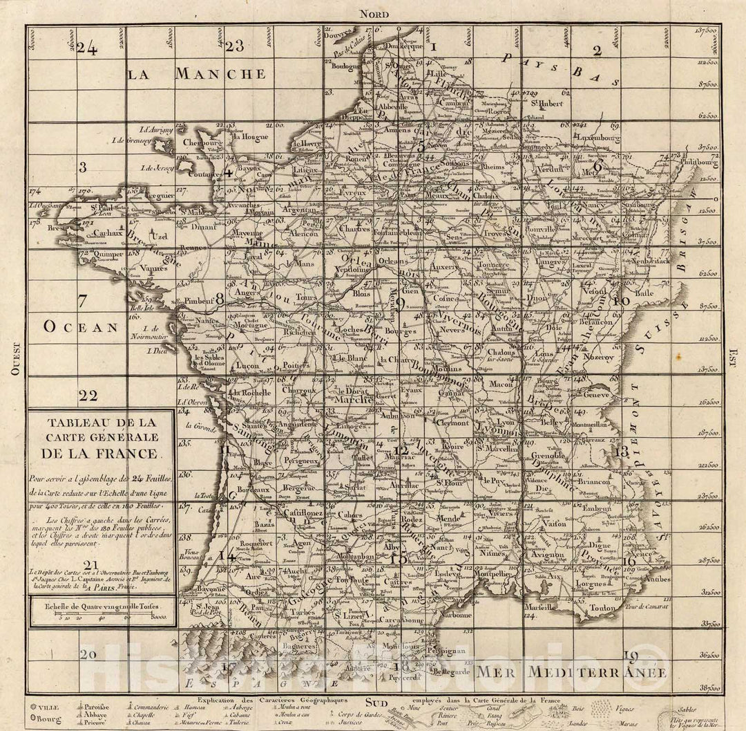 Historic Map : Index: Carte de France., 1797, Vintage Wall Art
