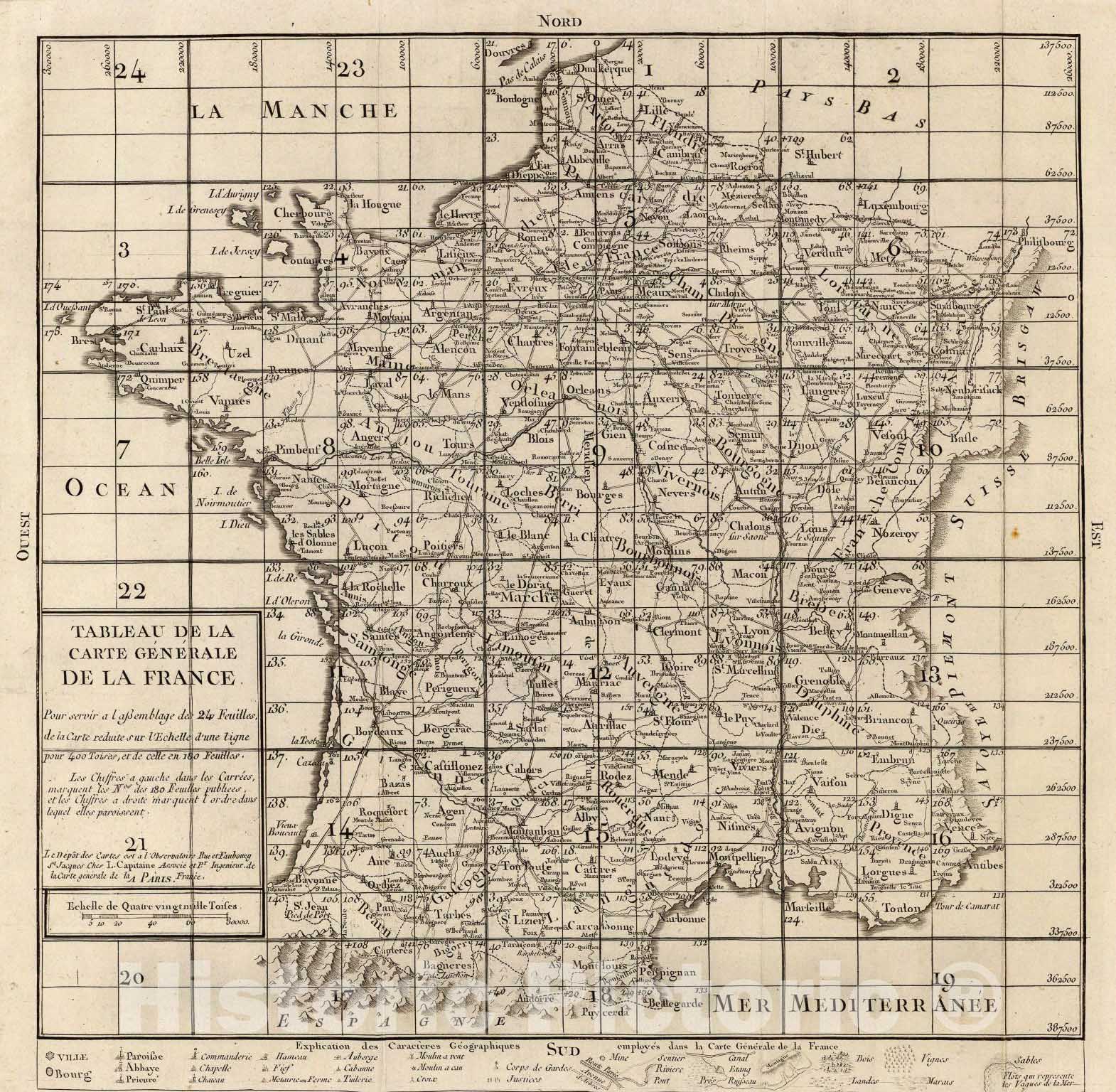 Historic Map : Index: Carte de France., 1797, Vintage Wall Art