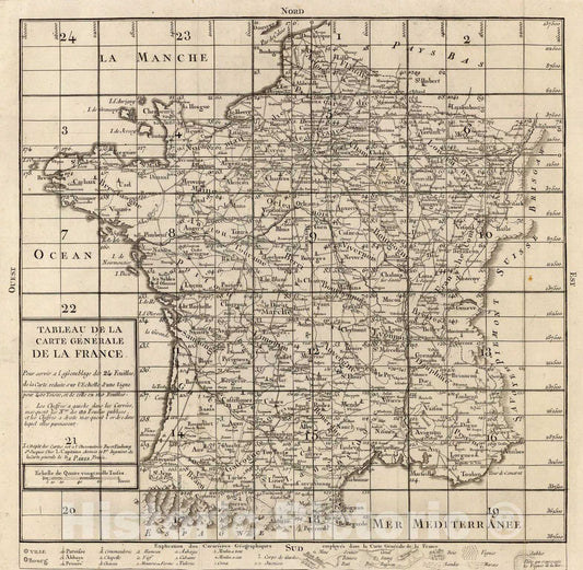 Historic Map : Index: Carte de France., 1797, Vintage Wall Art