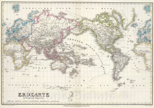 Historic Map : Erdkarte, Mercators Proj., 1853, Vintage Wall Art