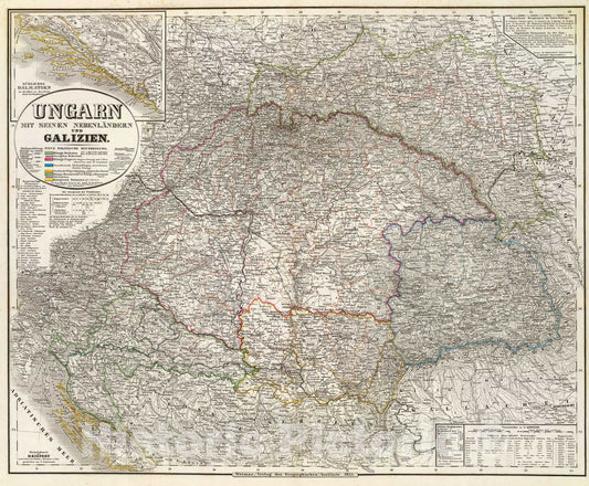 Historic Map : Ungarn, Galizien., 1855, Vintage Wall Art