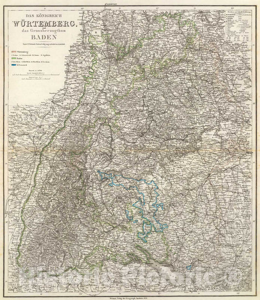 Historic Map : Wurtemberg, Baden., 1856, Vintage Wall Art