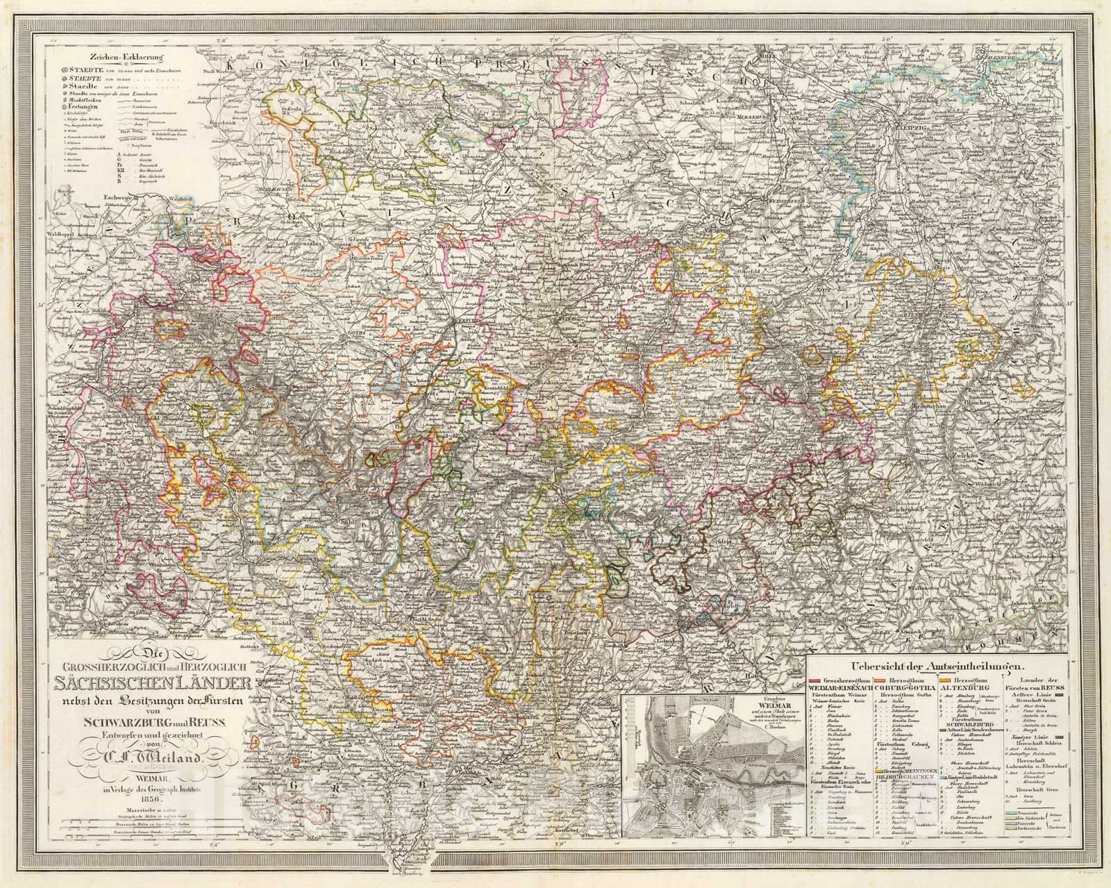Historic Map : Sachsischen Lander., 1856, Vintage Wall Art