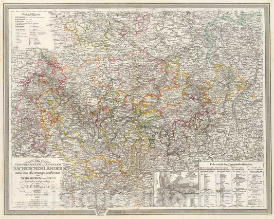 Historic Map : Sachsischen Lander., 1856, Vintage Wall Art