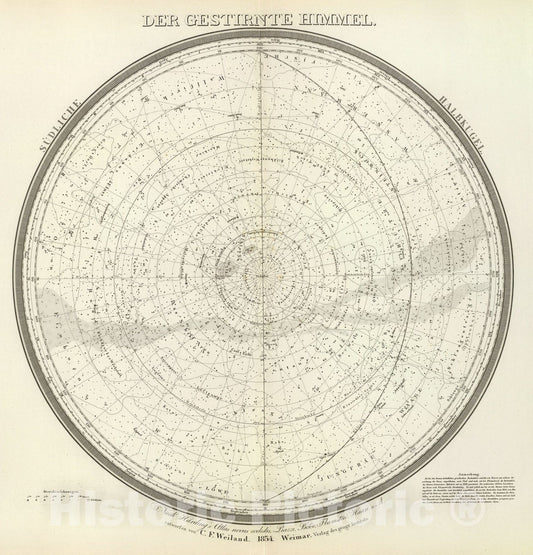 Historic Map : Gestirnte Himmel Sud., 1854, Vintage Wall Art