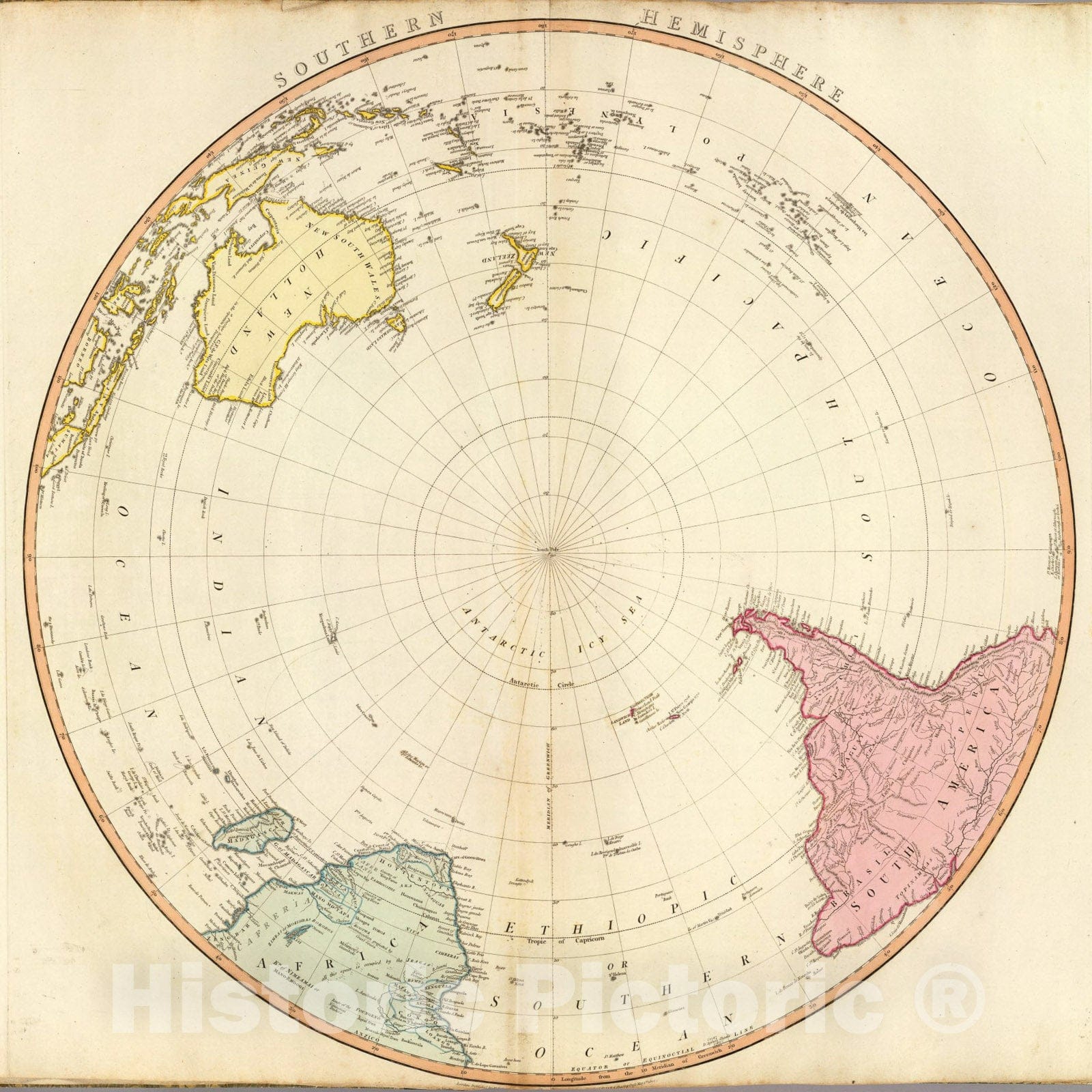 Historic Map : S. Hemisphere., 1802, Vintage Wall Art