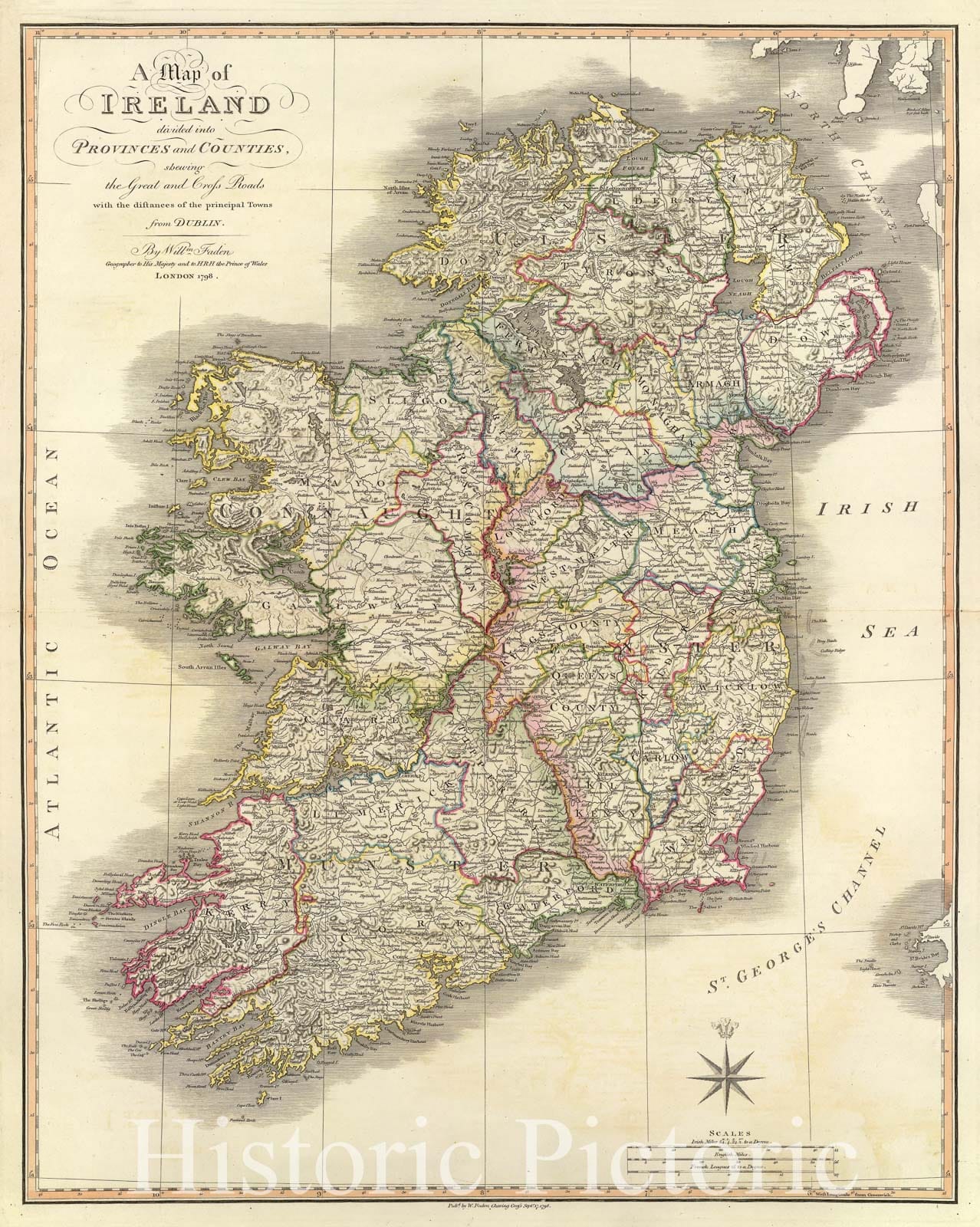 Historic Map : Ireland., 1798, Vintage Wall Art